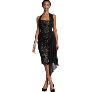 Monique Lhullier Dress Black Lace Sequin Jeweled Waist Halter $598 NWT NEW Sz 8